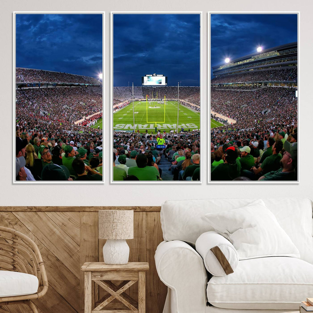 Michigan State Spartans Football Team Print - East Lansing Spartan Stadium Wall Art Canvas Print