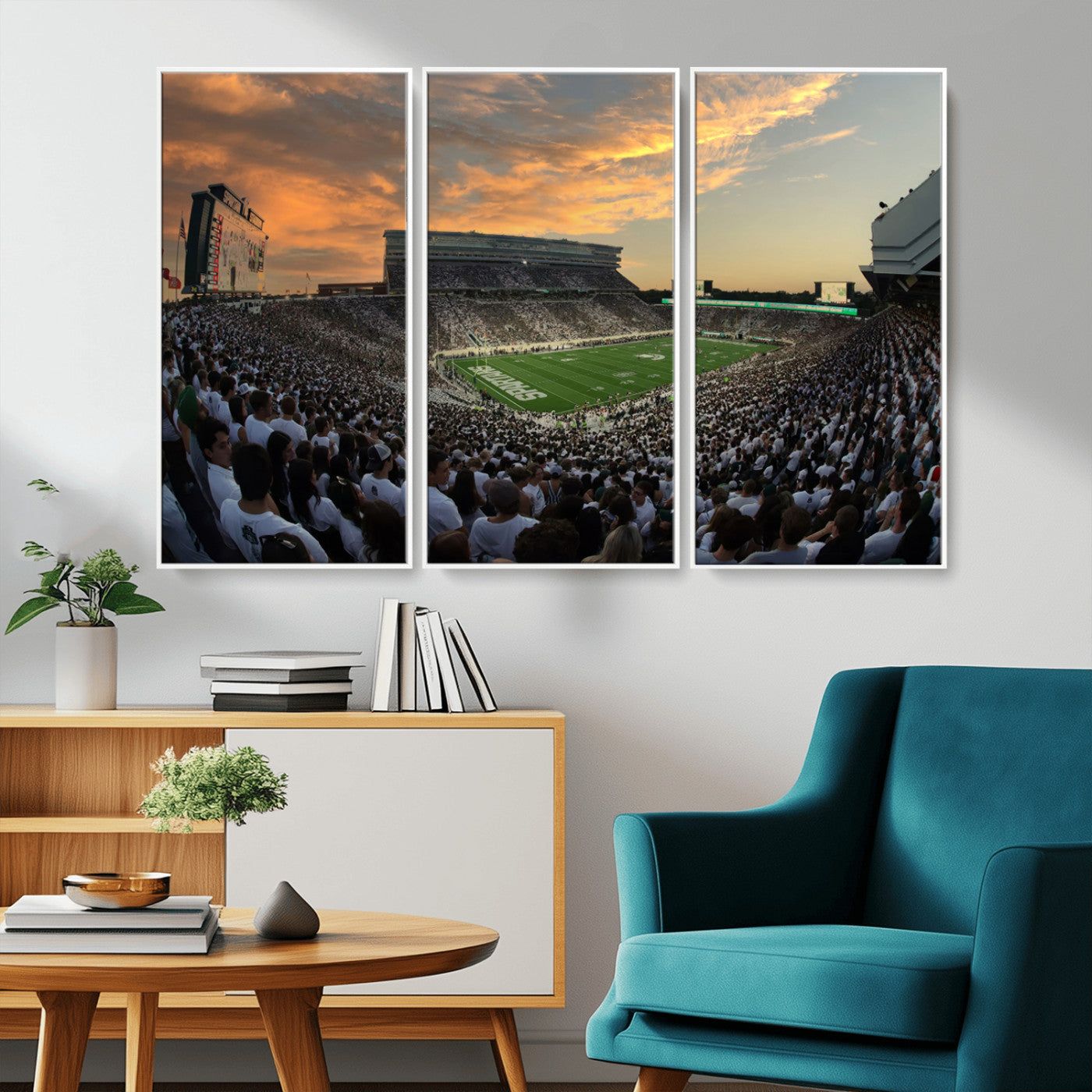 MGV-FC-48X32-3P - Michigan State Spartans Football Team Print - East Lansing Spartan Stadium Wall Art Canvas Print