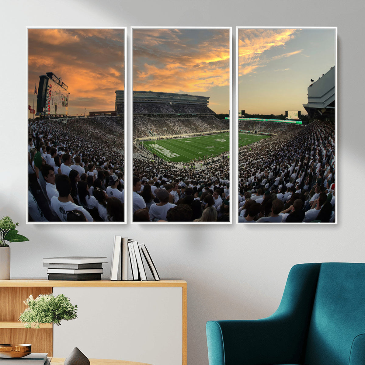99155-PAN-FL-20X10 - Michigan State Spartans Football Team Print - East Lansing Spartan Stadium Wall Art Canvas Print