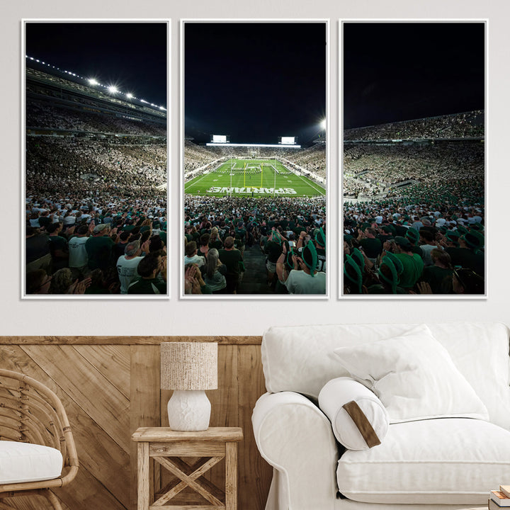 Michigan State Spartans Football Team Print - East Lansing Spartan Stadium Wall Art Canvas Print