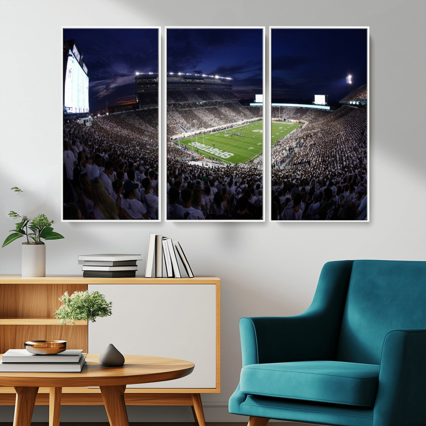 MGV-FC-48X32-3P - Michigan State Spartans Canvas, Framed Football Team Print - East Lansing Spartan Stadium Wall Art