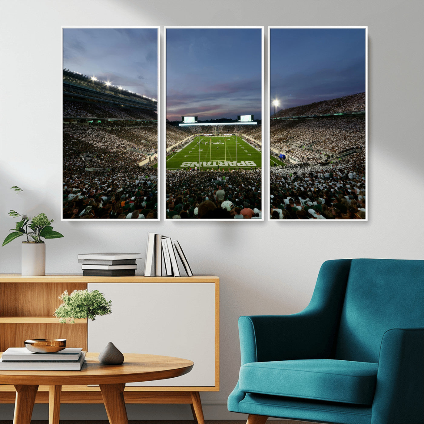 MGV-FC-48X32-3P - Michigan State Spartans Football Team Print - East Lansing Spartan Stadium Canvas Print