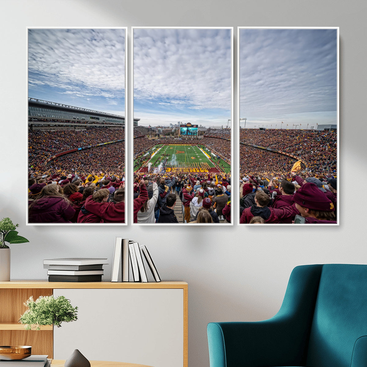 38459-PAN-FL-20X10 - University of Minnesota Golden Gophers Football Team Print - Minneapolis Huntington Bank Stadium Art