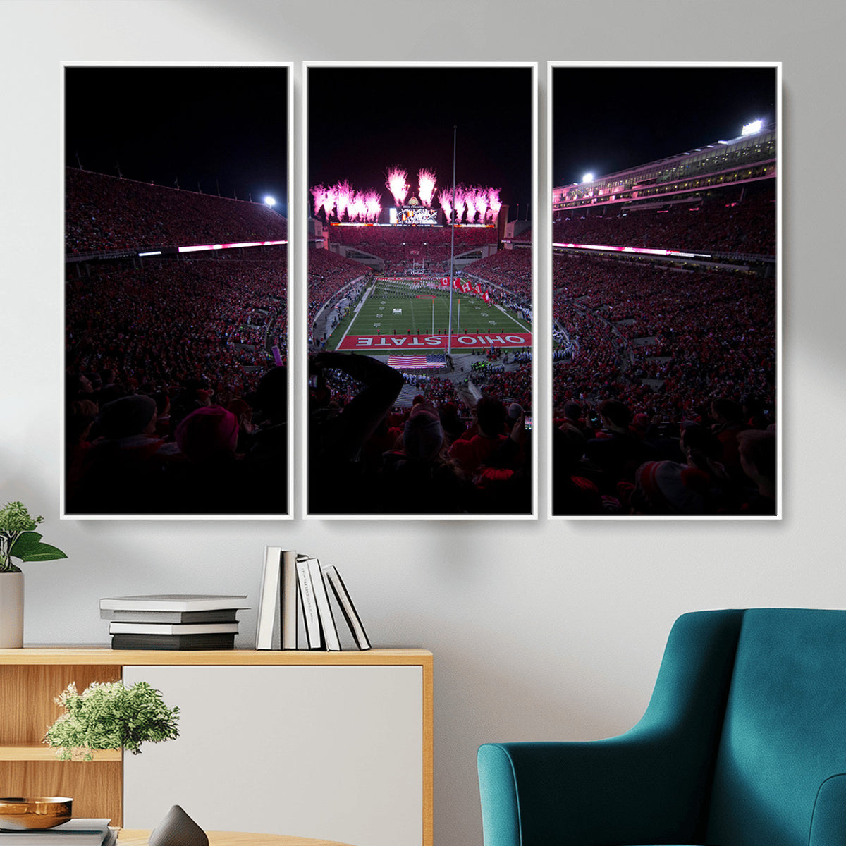 20483-PAN-FL-20X10 - Ohio State University Buckeyes Football Team Print - Columbus Ohio Stadium Wall Art Canvas Print