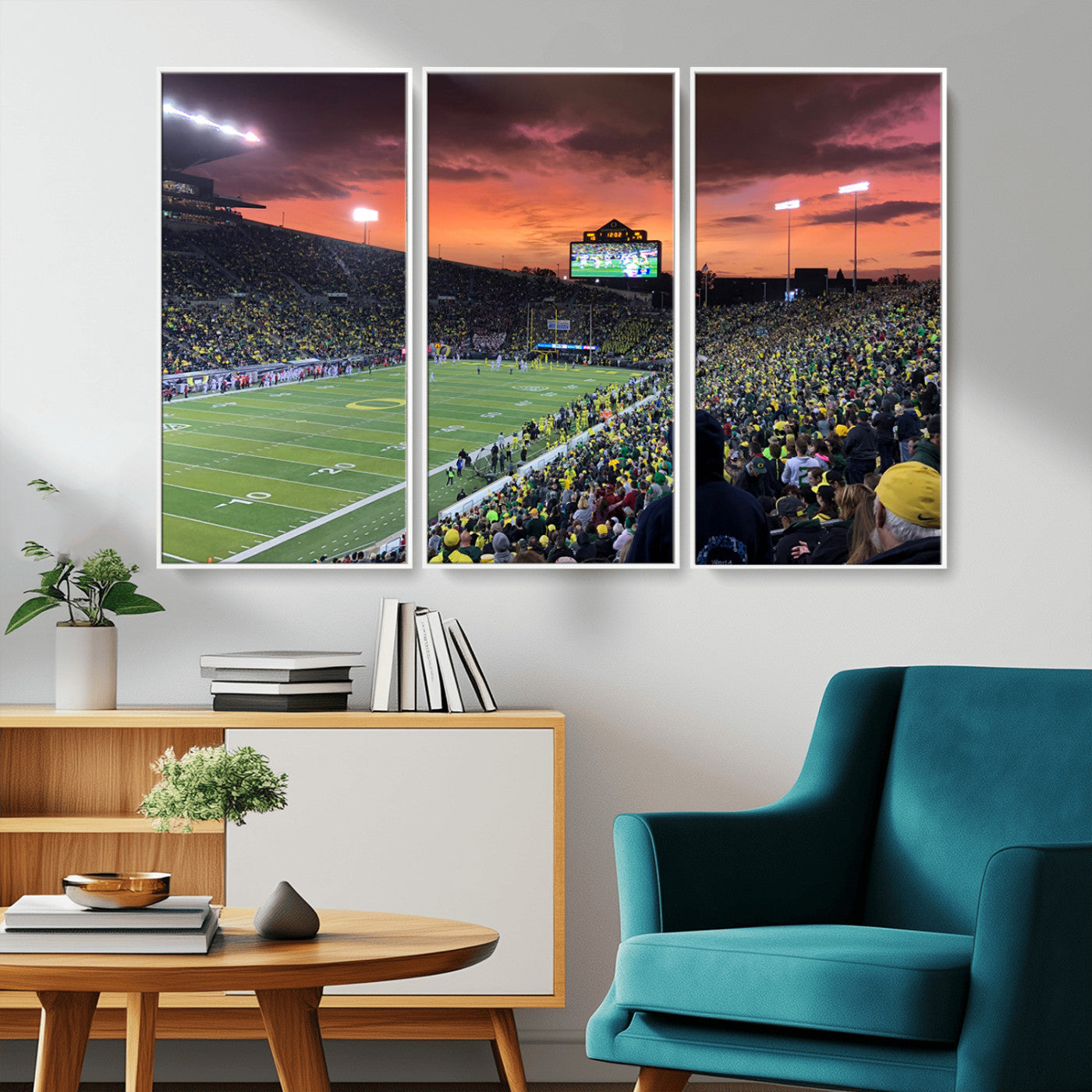 MGV-FC-48X32-3P - Eugene Autzen Stadium Canvas Wall Art Print – Sunset Over Iconic Football Field Wall Decor for Home