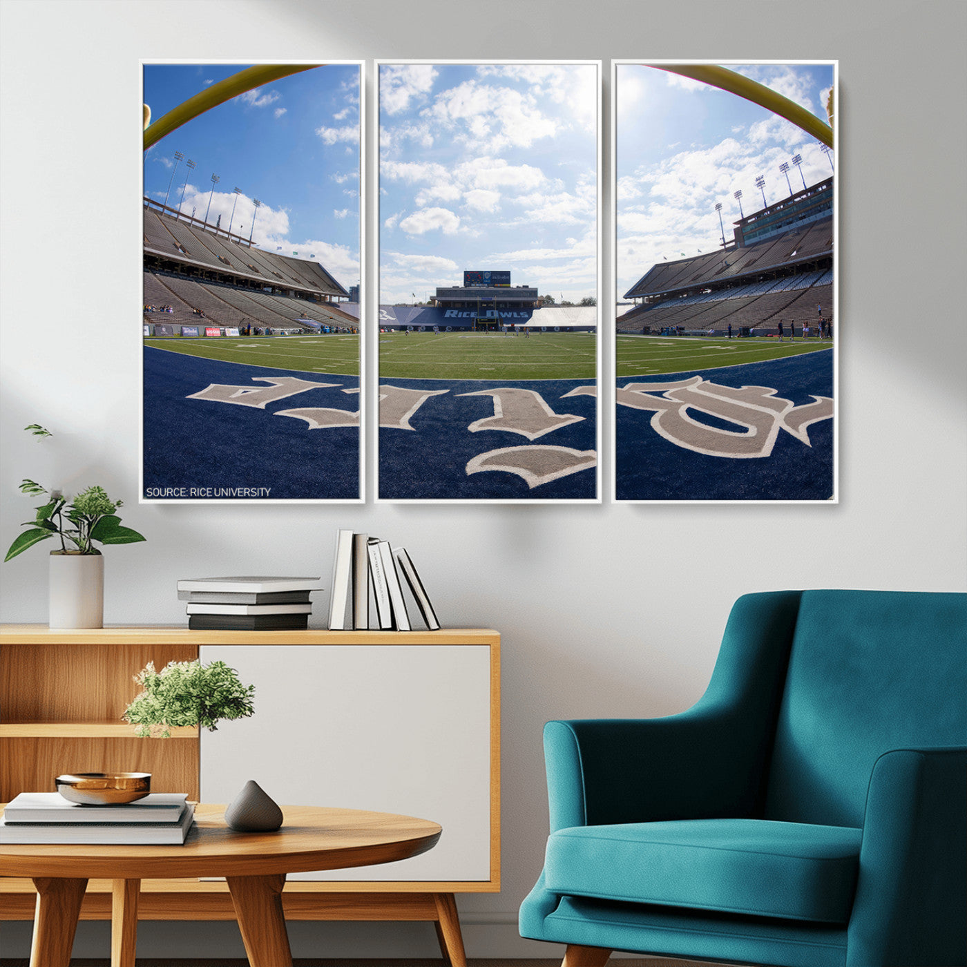 MGV-FC-48X32-3P - Rice University Owls Football Team Print - Houston Rice Stadium Wall Art Canvas Print