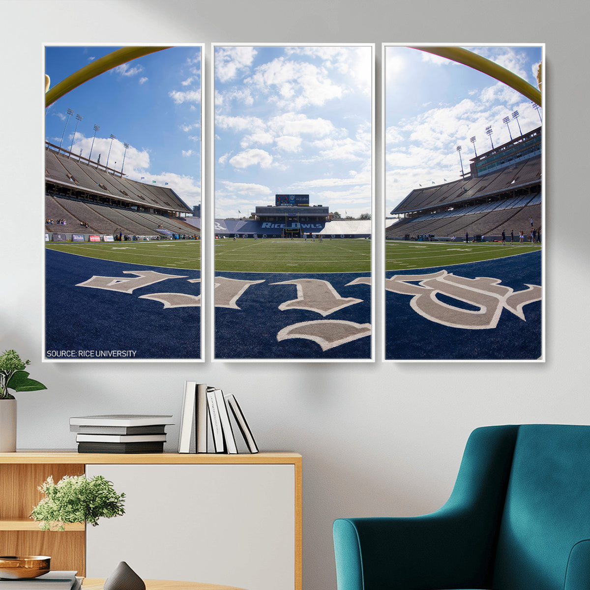 50267-MGV-CV-36X24 - Rice University Owls Football Team Print, Houston Rice Stadium, Framed and Ready to Hang