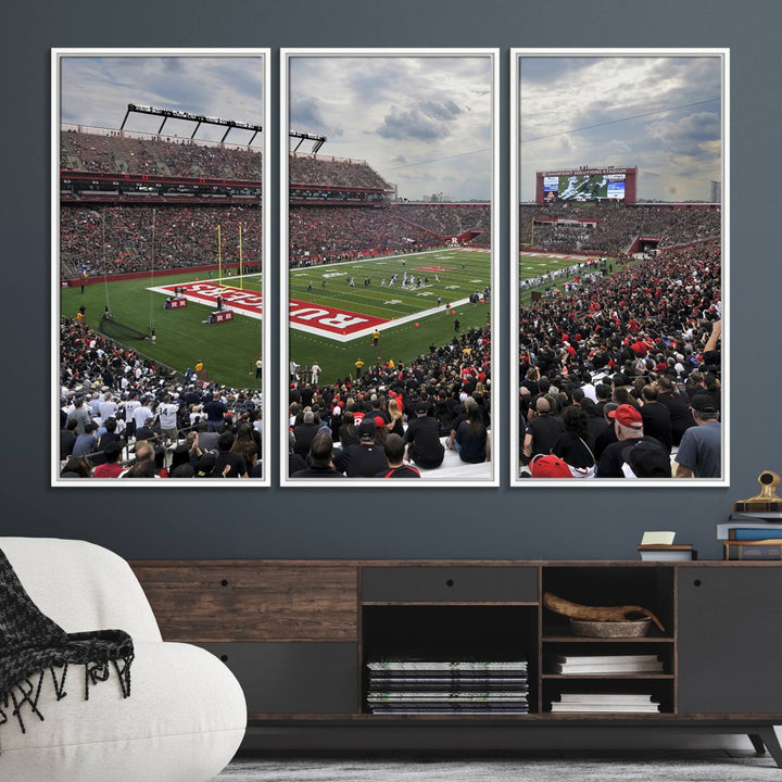 Premium canvas print depicting the Rutgers Scarlet Knights football at SHI Stadium, Piscataway.