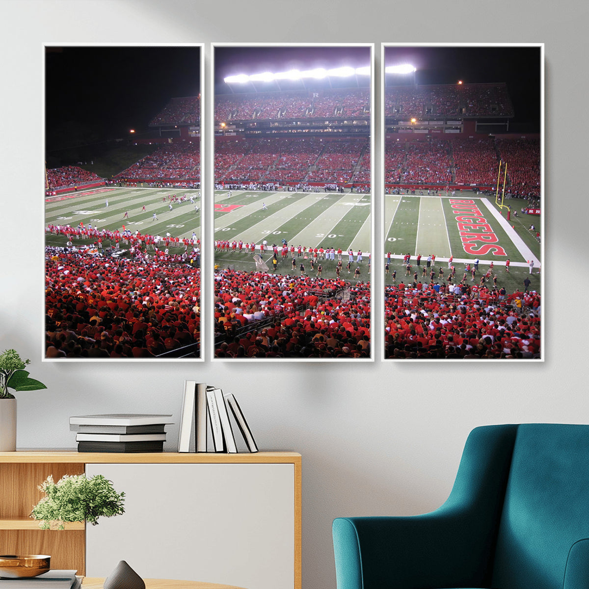 53225-PAN-FL-20X10 - Rutgers University Scarlet Knights Football Team Print - Piscataway SHI Stadium Wall Art Canvas