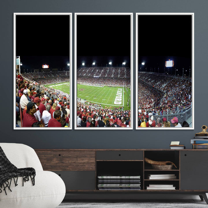 This Stanford University Cardinal Football Team canvas print, depicting fans in red filling Stanford Stadium at night, is perfect.