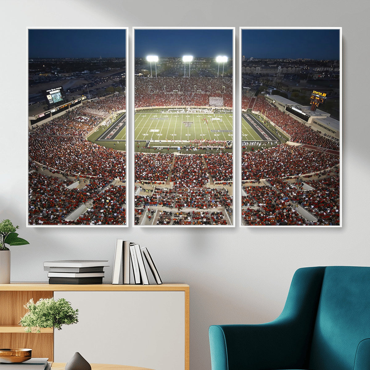 55763-MGV-CV-36X24 - Texas Tech Red Raiders Football Team Print, Lubbock Jones AT&T Stadium, Framed and Ready to Hang