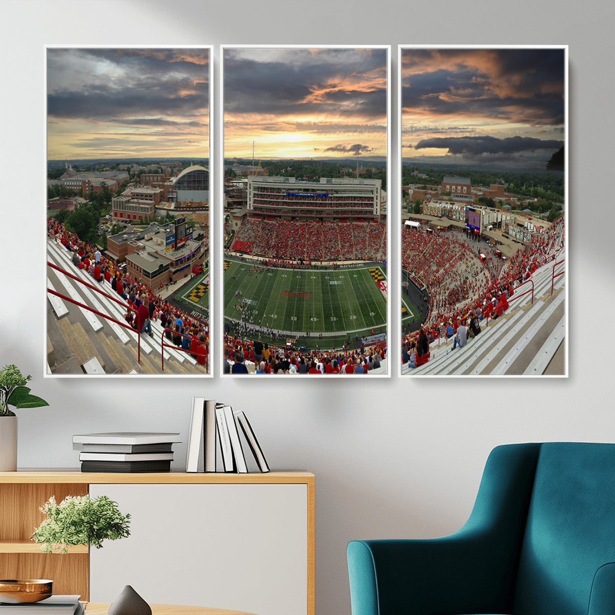 29993-PAN-FL-20X10 - University of Maryland Terrapins Football Team Print - College Park SECU Stadium Wall Art Canvas