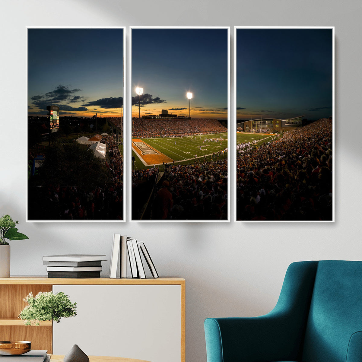 15980-PAN-FL-20X10 - Ball State Cardinals Football Team Print - Muncie Scheumann Stadium Wall Art Canvas Print