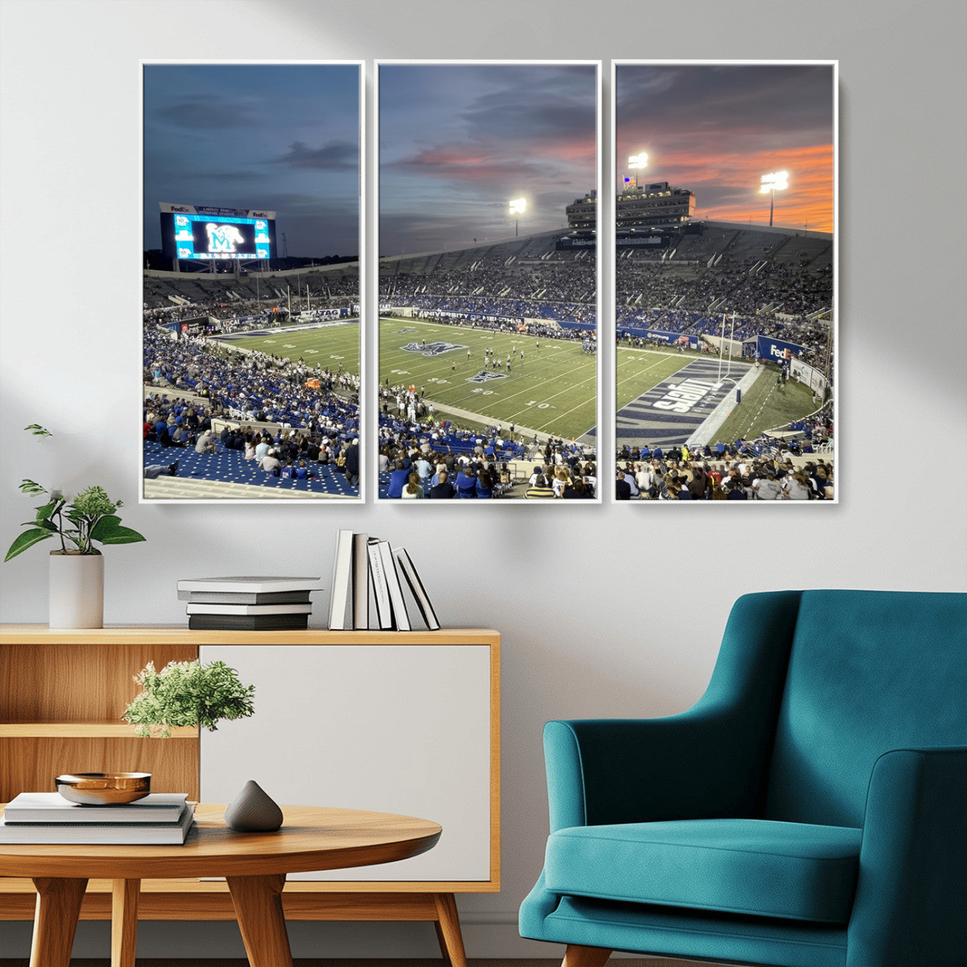 MGV-FC-48X32-3P - Memphis Tigers Football Team Print - Memphis Simmons Bank Liberty Stadium Wall Art Canvas Print