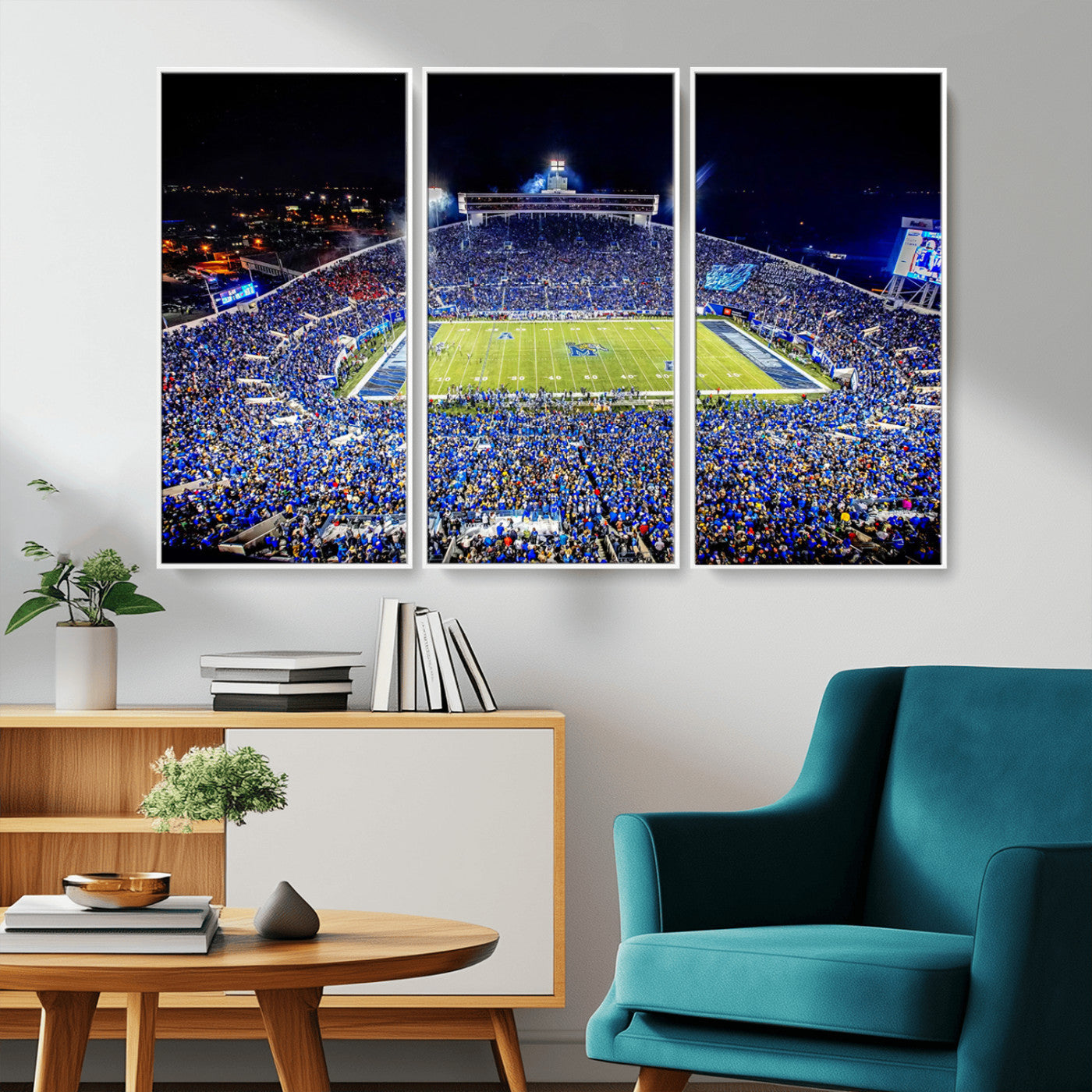 MGV-FC-48X32-3P - University of Memphis Tigers Football Team Print - Memphis Simmons Bank Liberty Stadium Wall Art
