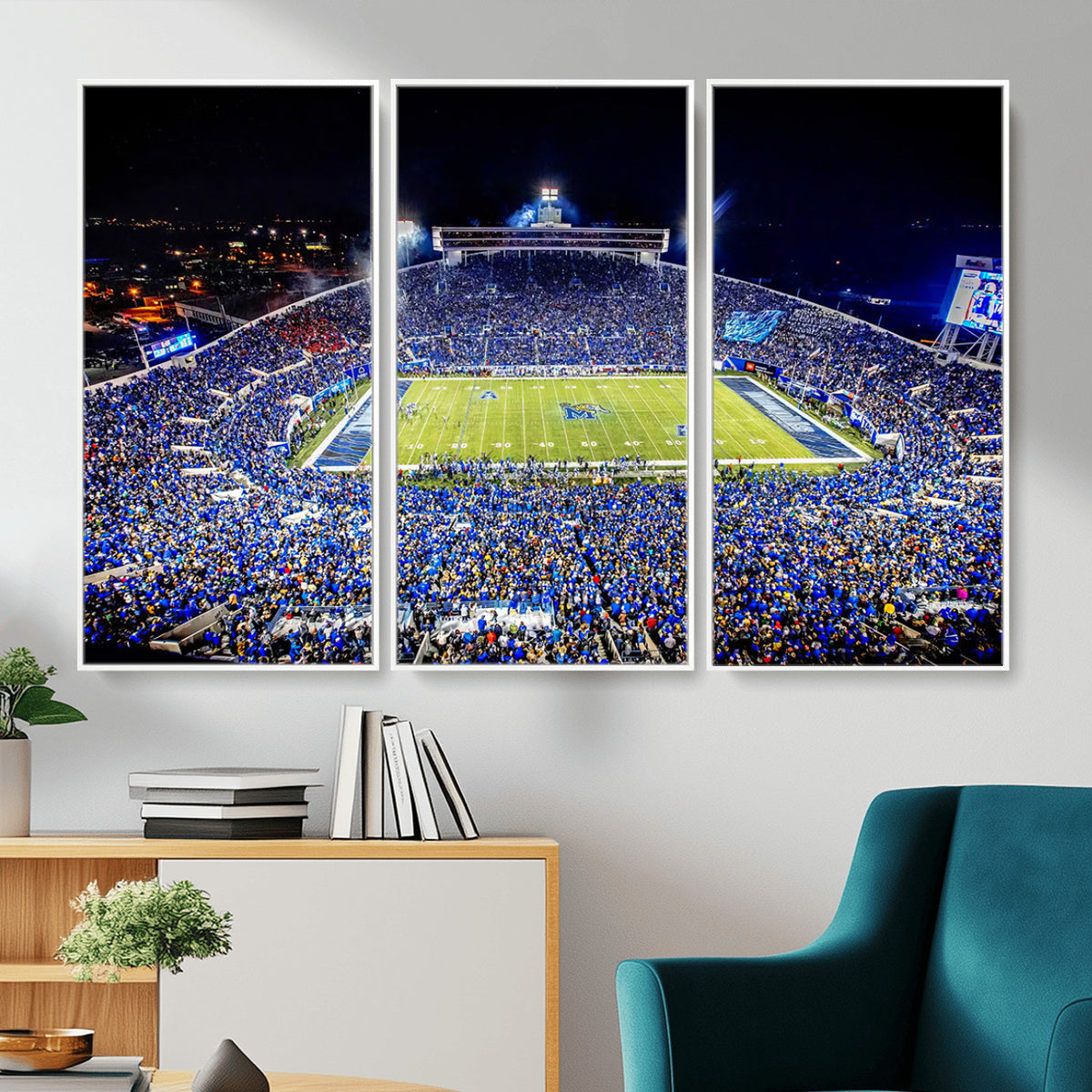 11665-PAN-FL-20X10 - University of Memphis Tigers Football Team Print - Memphis Simmons Bank Liberty Stadium Wall Art