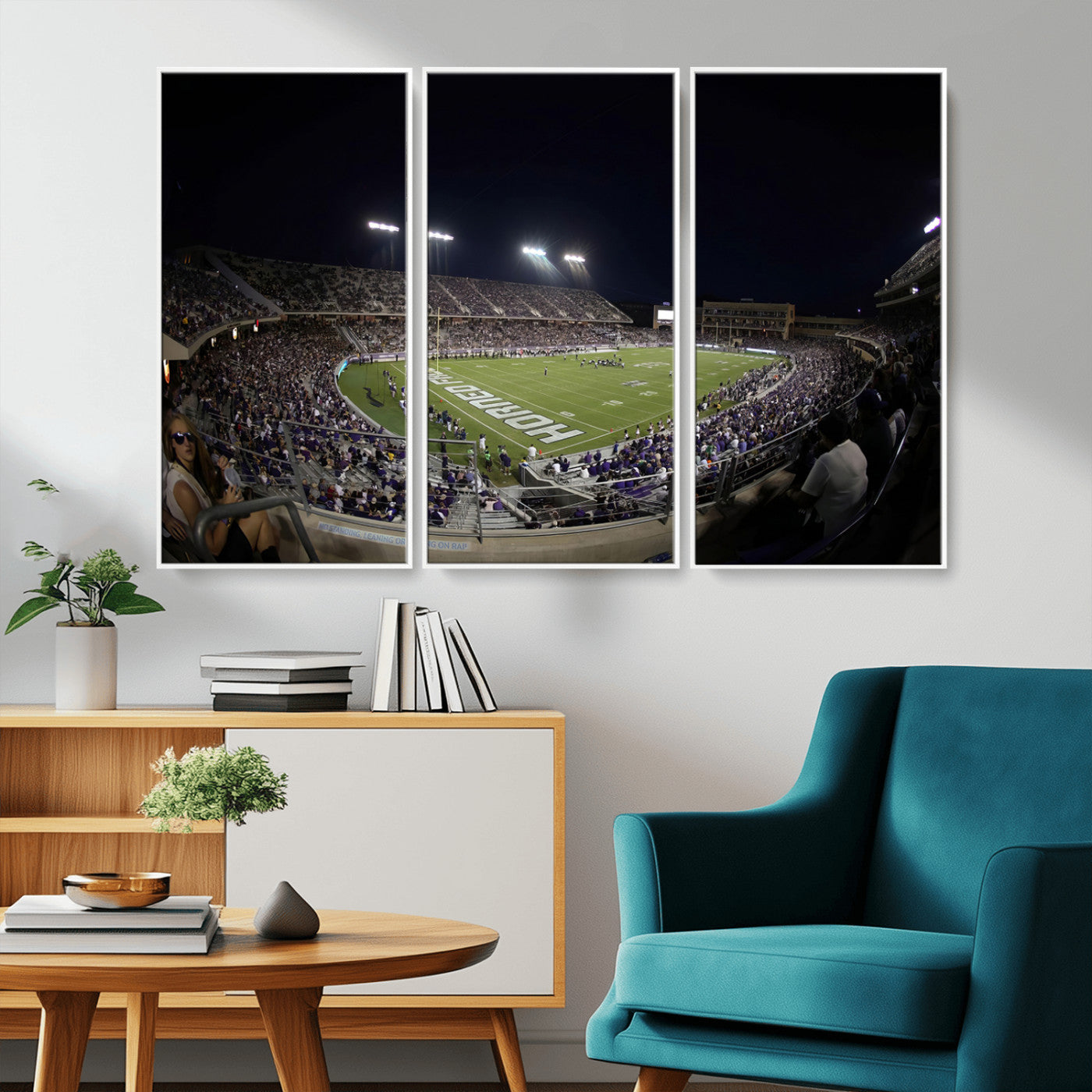 MGV-FC-48X32-3P - TCU Horned Frogs Football Team Print - Fort Worth Amon G. Carter Stadium Wall Art Canvas Print.