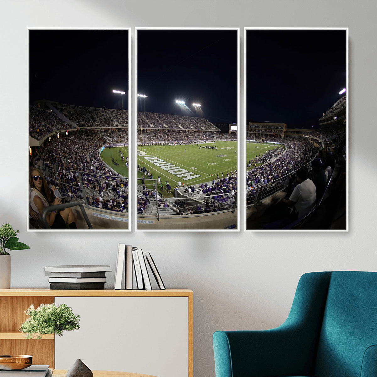 59222-PAN-FL-20X10 - TCU Horned Frogs Football Team Print - Fort Worth Amon G. Carter Stadium Wall Art Canvas Print.