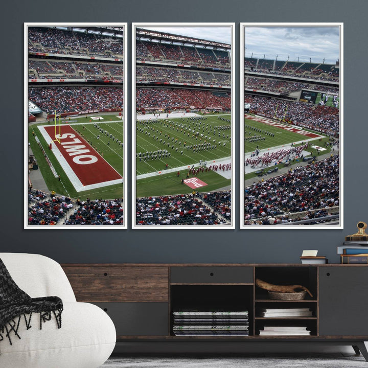 Aerial view wall art of Lincoln Financial Field during a Temple Owls game.