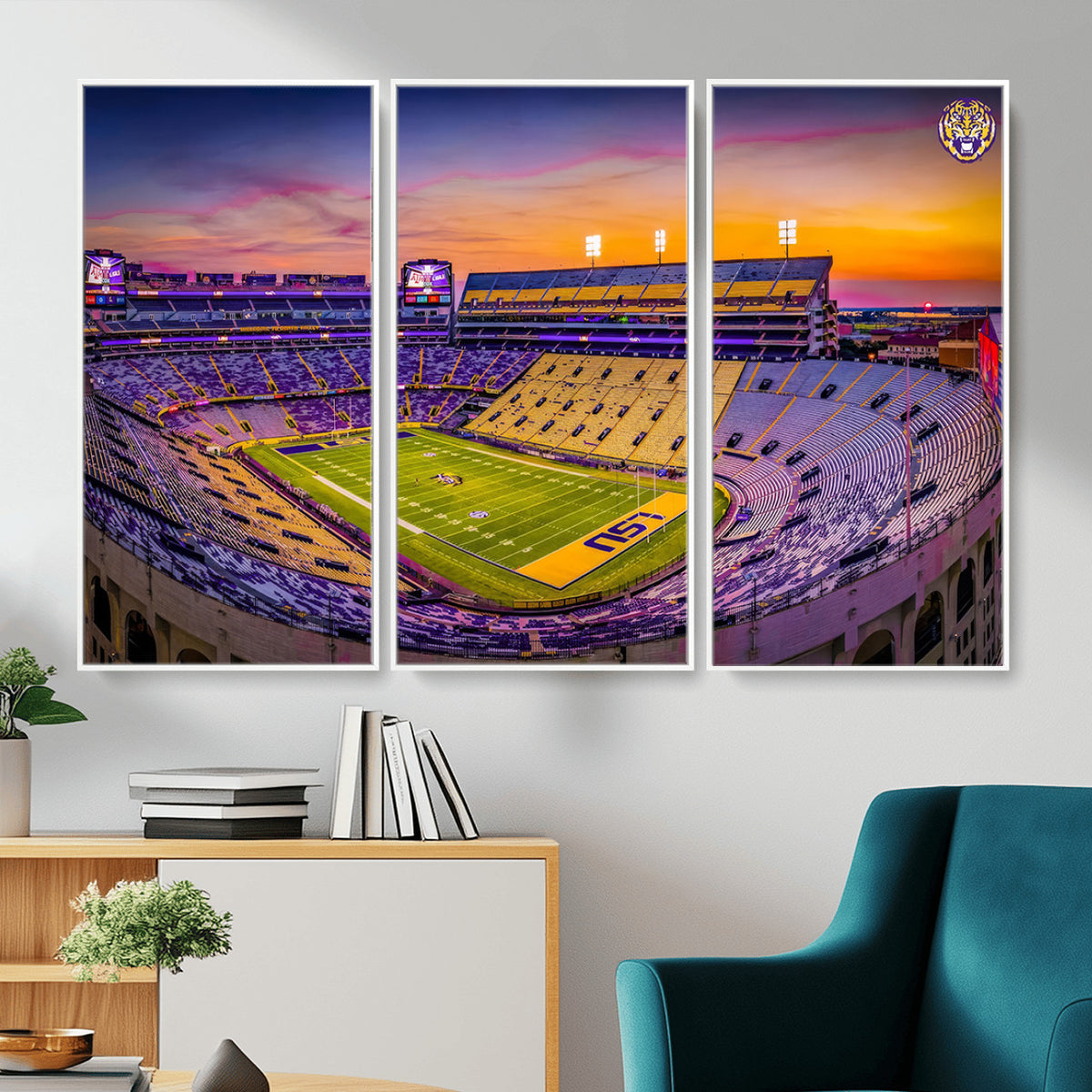93538-MGV-CV-36X24 - The Louisiana State University Tigers Football Team Print, Framed and Ready to Hang Stadium Print