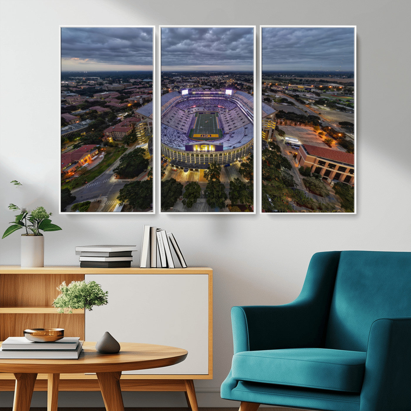 MGV-FC-48X32-3P - The Louisiana State University Tigers Football Team Print - Baton Rouge Tiger Stadium Wall Art