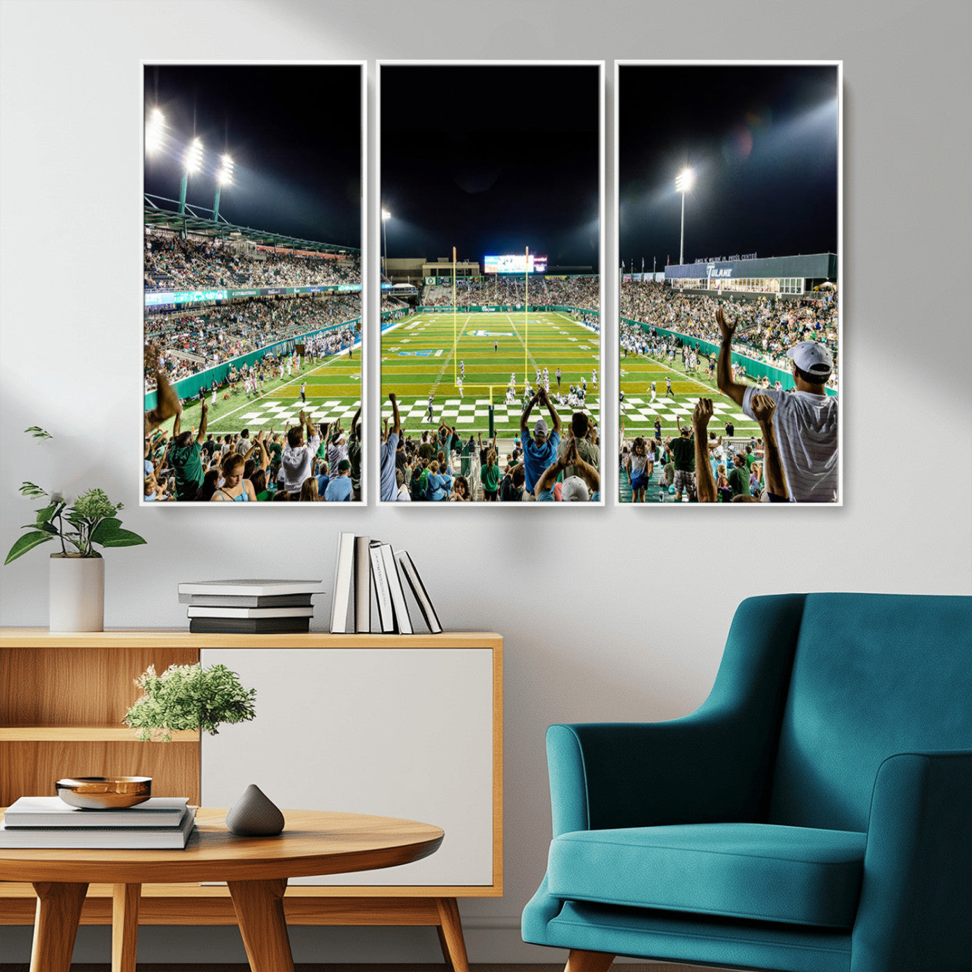 MGV-FC-48X32-3P - The Tulane University Green Wave Football Team Print - New Orleans Yulman Stadium Wall Art Canvas