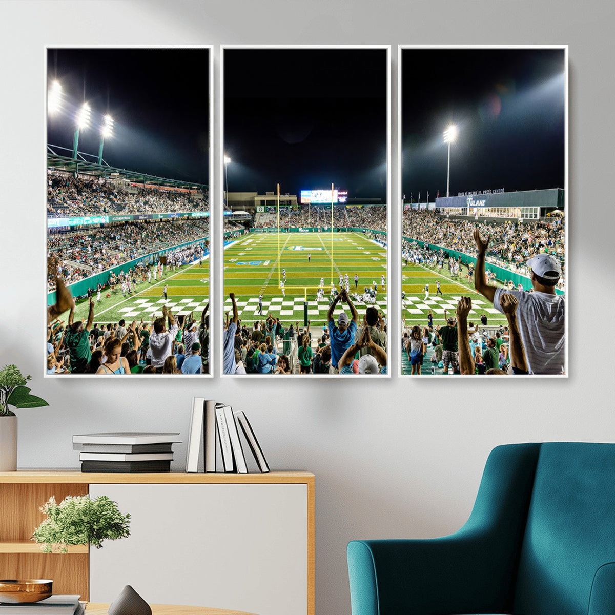 56448-MGV-CV-36X24 - The Tulane University Green Wave Football Team Print, New Orleans Yulman Stadium