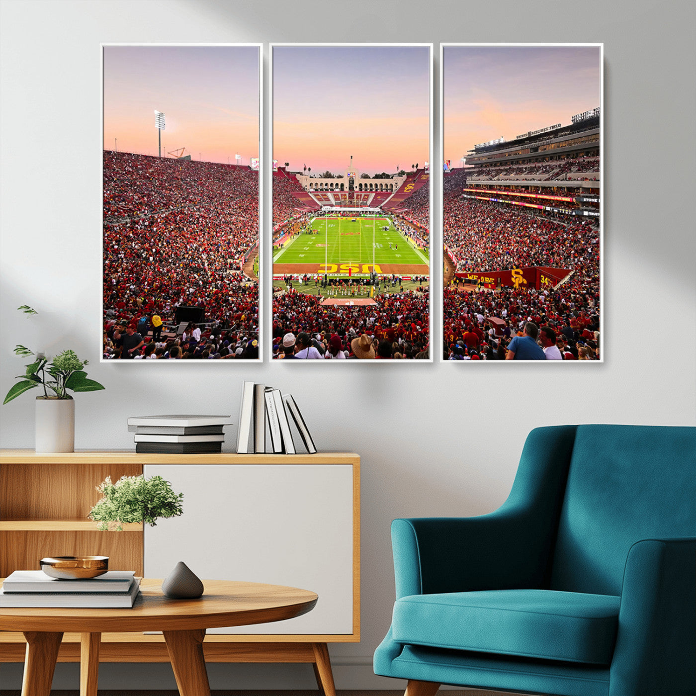 MGV-FC-48X32-3P - The University of Southern California USC Trojans Football Team Print - Los Angeles Memorial