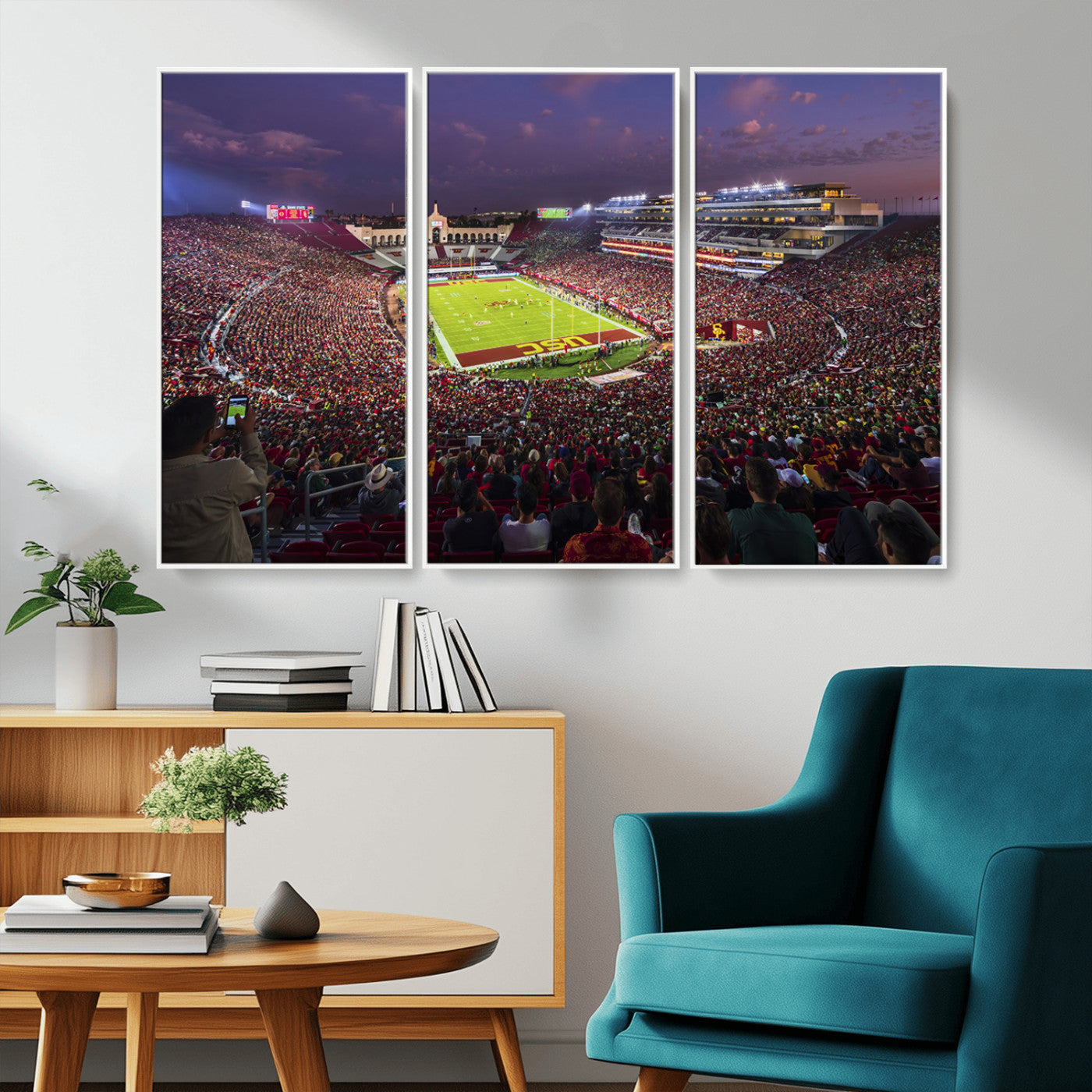 MGV-FC-48X32-3P - The University of Southern California USC Trojans Football Team Print - Los Angeles Memorial