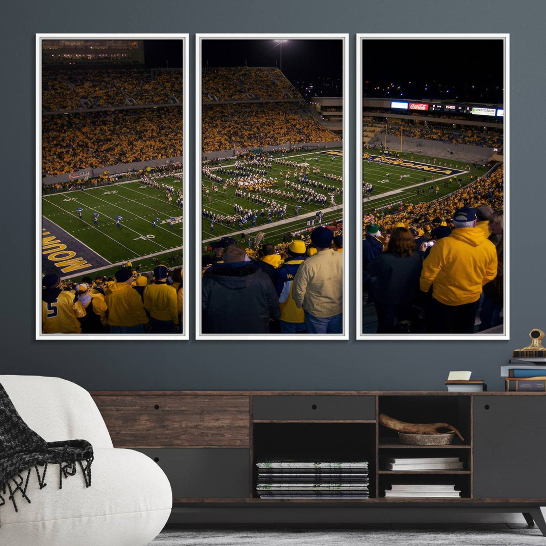 West Virginia Uni Mountaineers Football Canvas Wall Art Print.