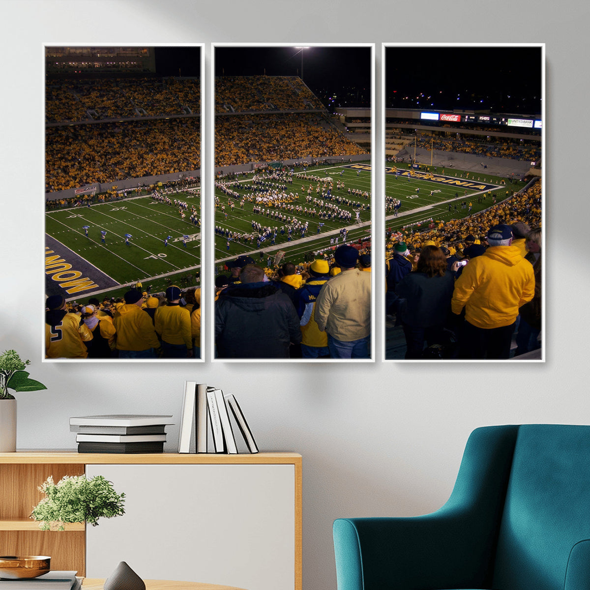 58154-MGV-CV-36X24 - West Virginia University Mountaineers Football Team Print, Milan Puskar Stadium, Morgantown
