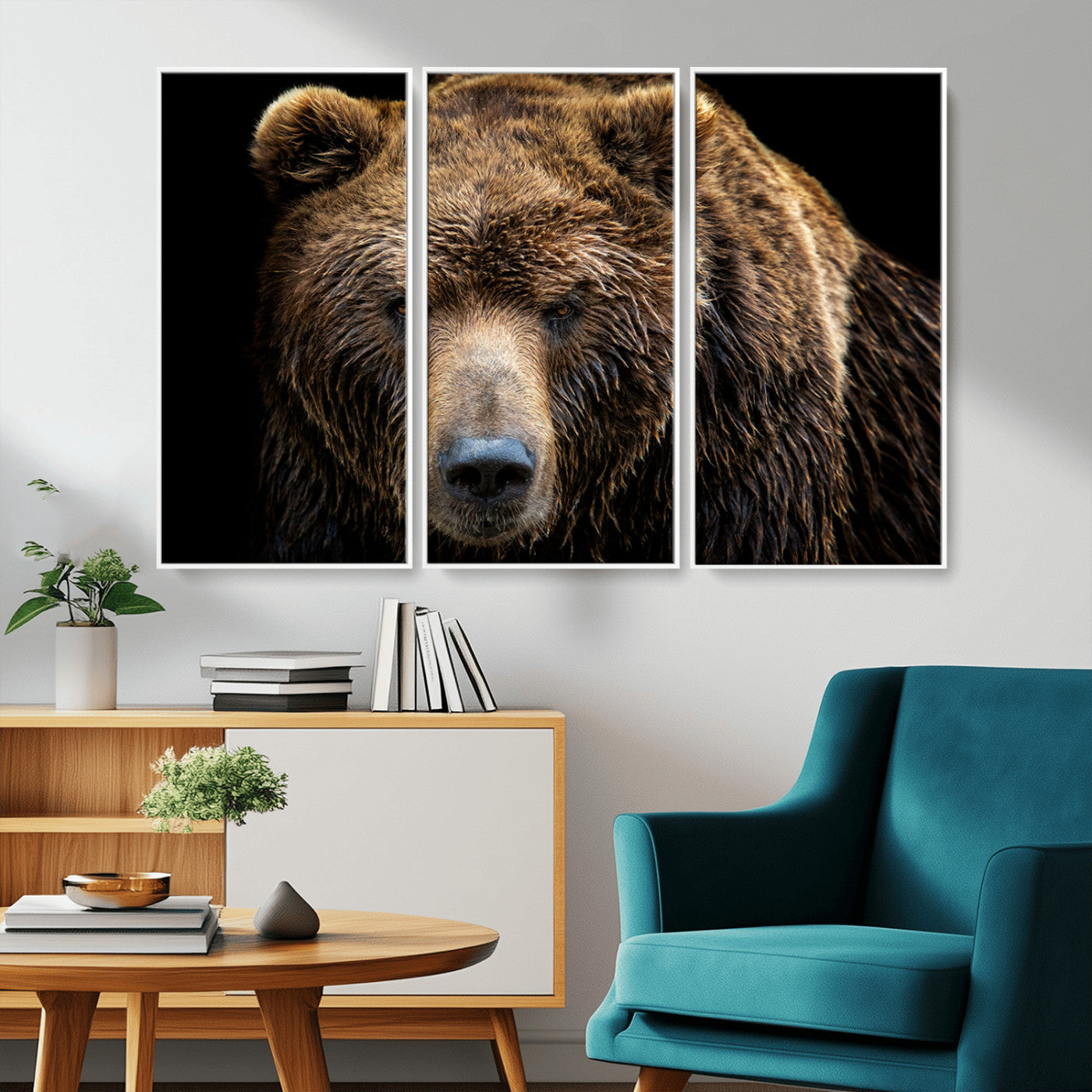 MGV-FC-48X32-3P - Grizzly Brown Bear Canvas Wall Art, Wildlife Animal Canvas Artwork Bear Print, Bear Wall Art Print,