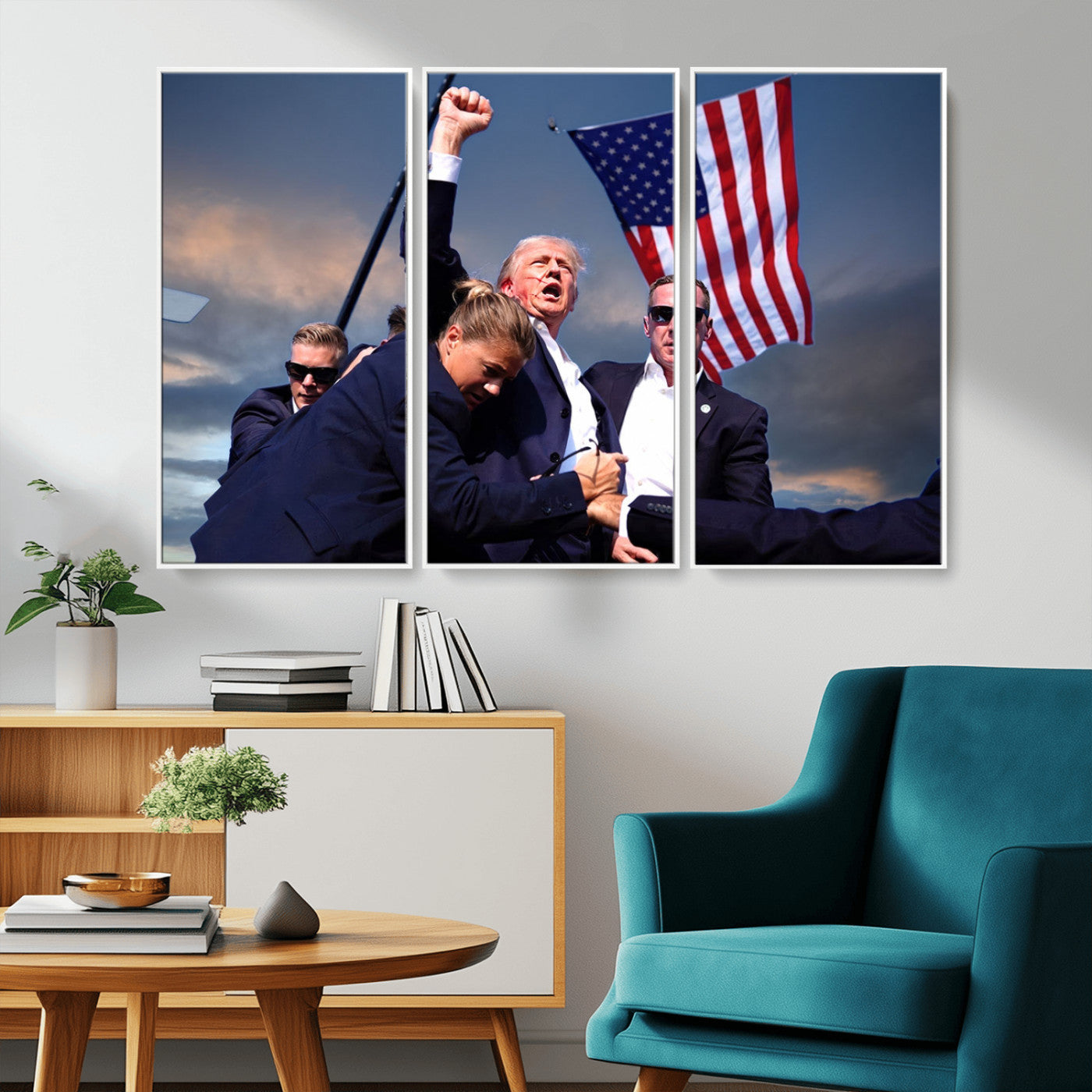 MGV-FC-48X32-3P - Donald Trump Assassination Attempt Wall Art Print, Trump Historic Footage - Iconic Reaction by Trump