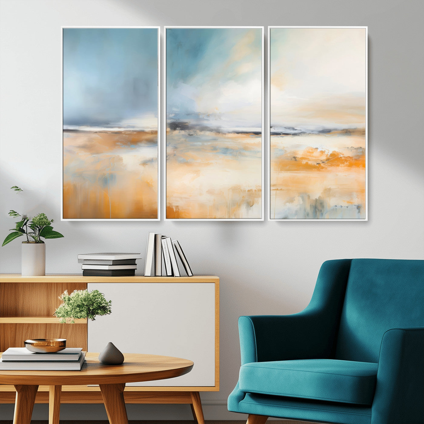 -Abstract Landscape Wall Art Canvas Print - Warm Tones of Orange and Blue, Modern Framed Art for Home