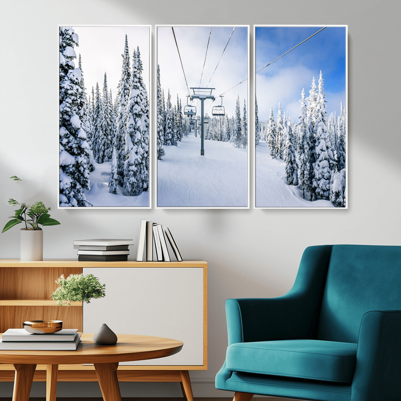 MGV-FC-48X32-3P - Winter Ski Lift Wall Art Print - Landscape Wall Art | Snowy Mountain Adventure | Perfect for Cabin