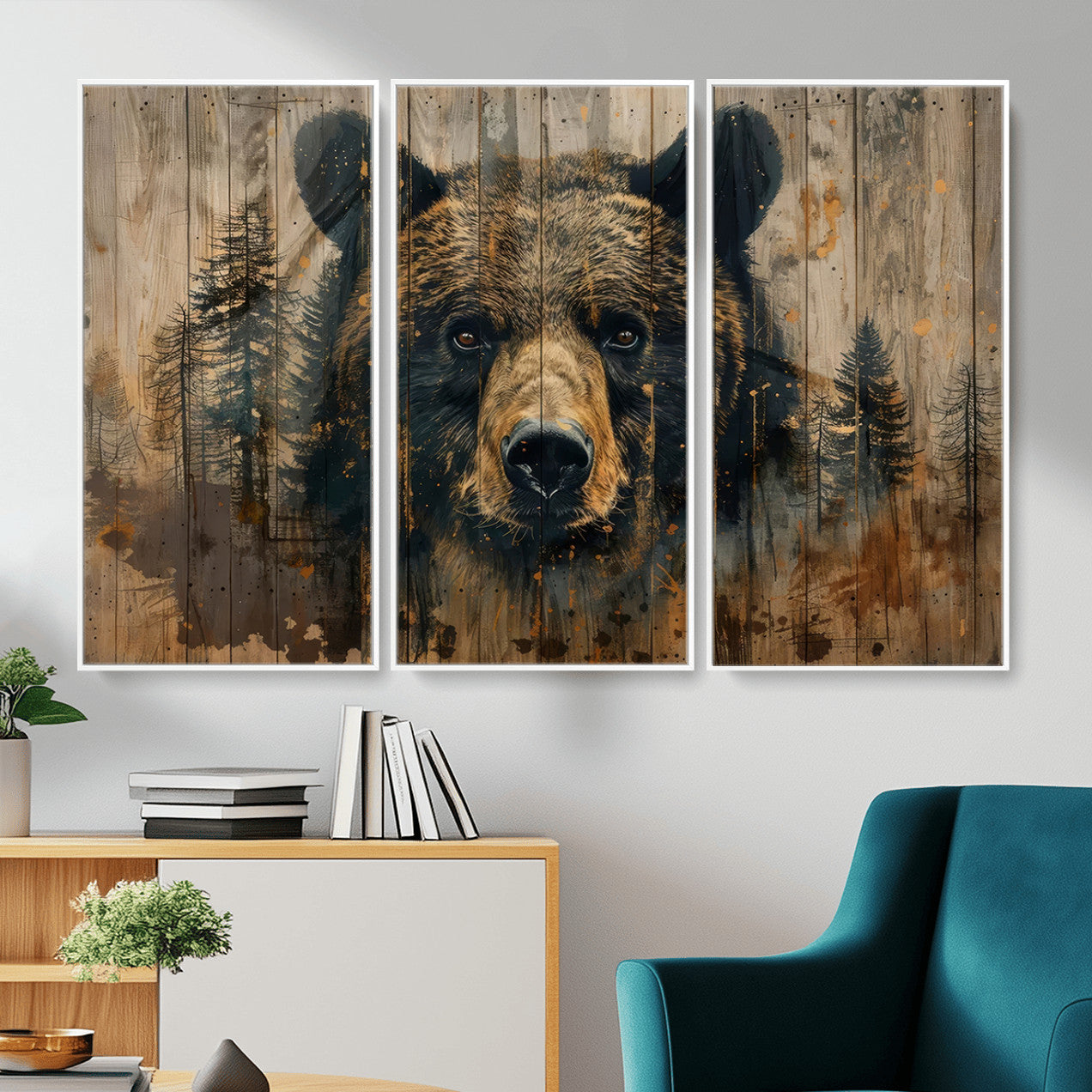 51373-MGV-CV-36X24 - Abstract 399 Bear Wall Art | Rustic Cabin Wall Decor with Forest Design for Farmhouse Wall Decor