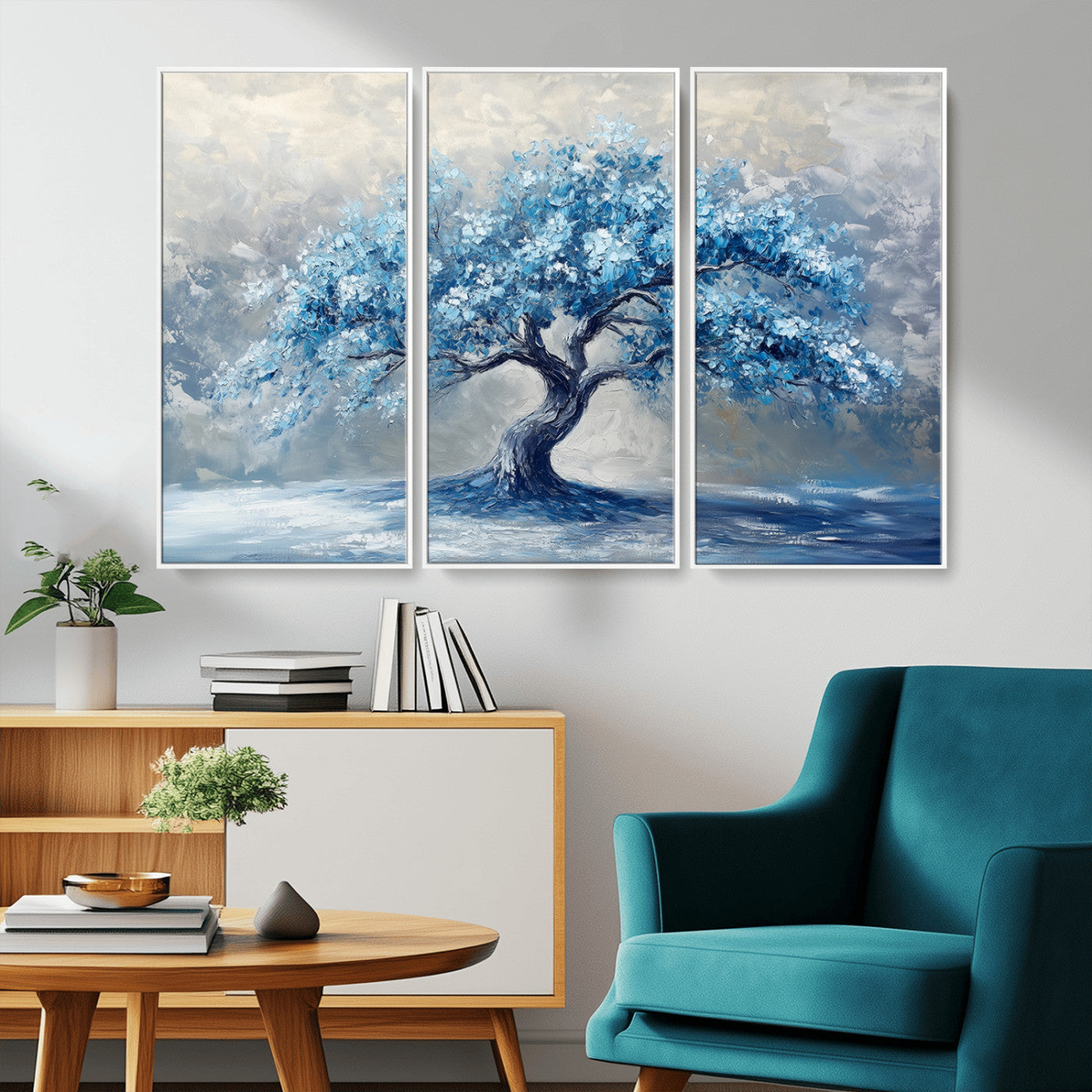MGV-FC-48X32-3P - Abstract Blue Tree Art Canvas Print, Majestic Tree Wall Art Print for Farmhouse Decor