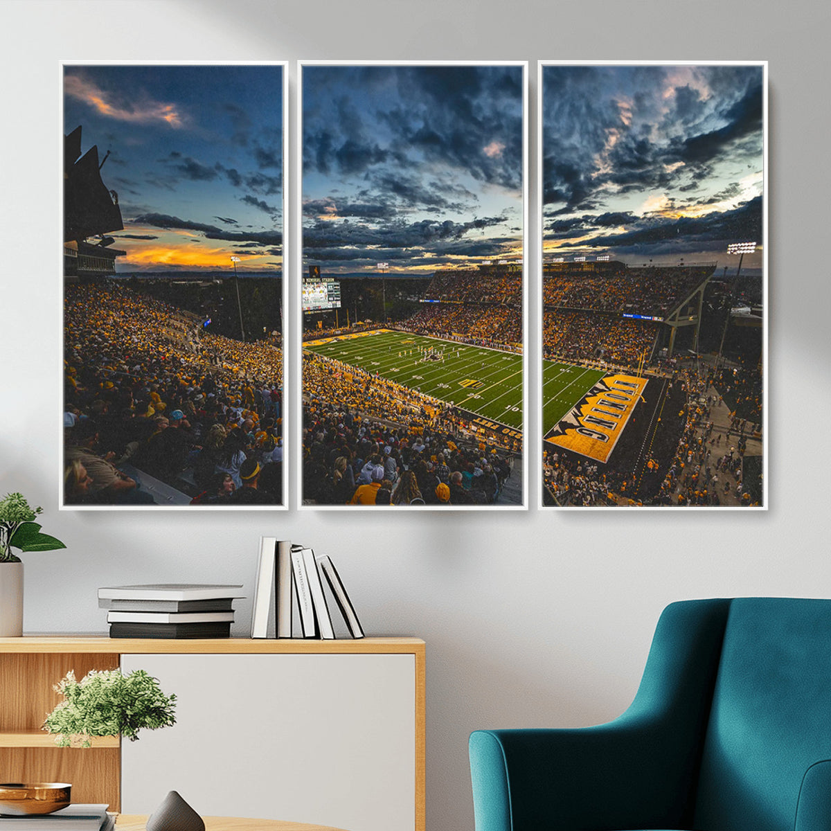 61020-MGV-CV-36X24 - University of Wyoming Cowboys Football Team Print, Laramie, Framed and Ready to Hang
