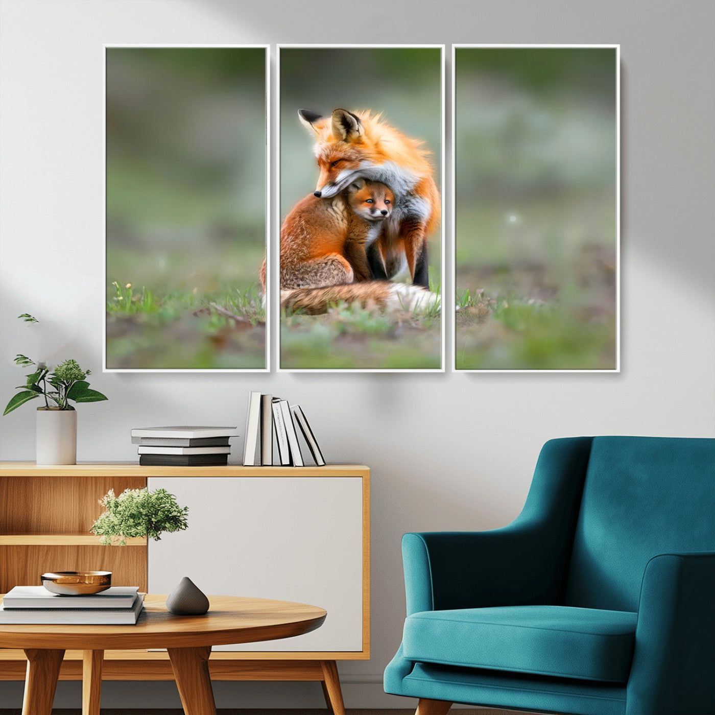MGV-FC-48X32-3P - Heartwarming Fox and Baby Cub Wall Art | Ready to Hang Canvas Print of Foxes in Nature | Perfect for