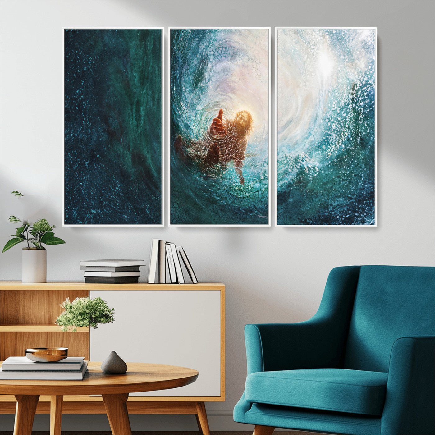 MGV-FC-48X32-3P - Powerful Jesus Canvas Print - Hand of Salvation, Inspirational Wall Art - Framed, Ready to Hang for