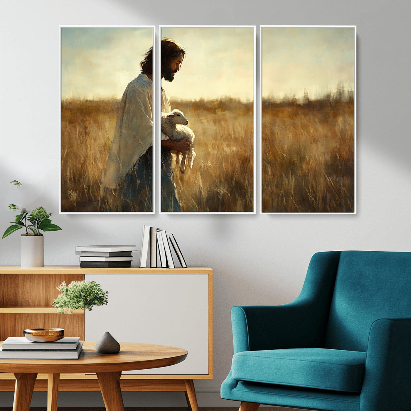 MGV-FC-48X32-3P - Jesus the Good Shepherd Wall Art Canvas Print - Inspirational Christian Religious Print for Prayer