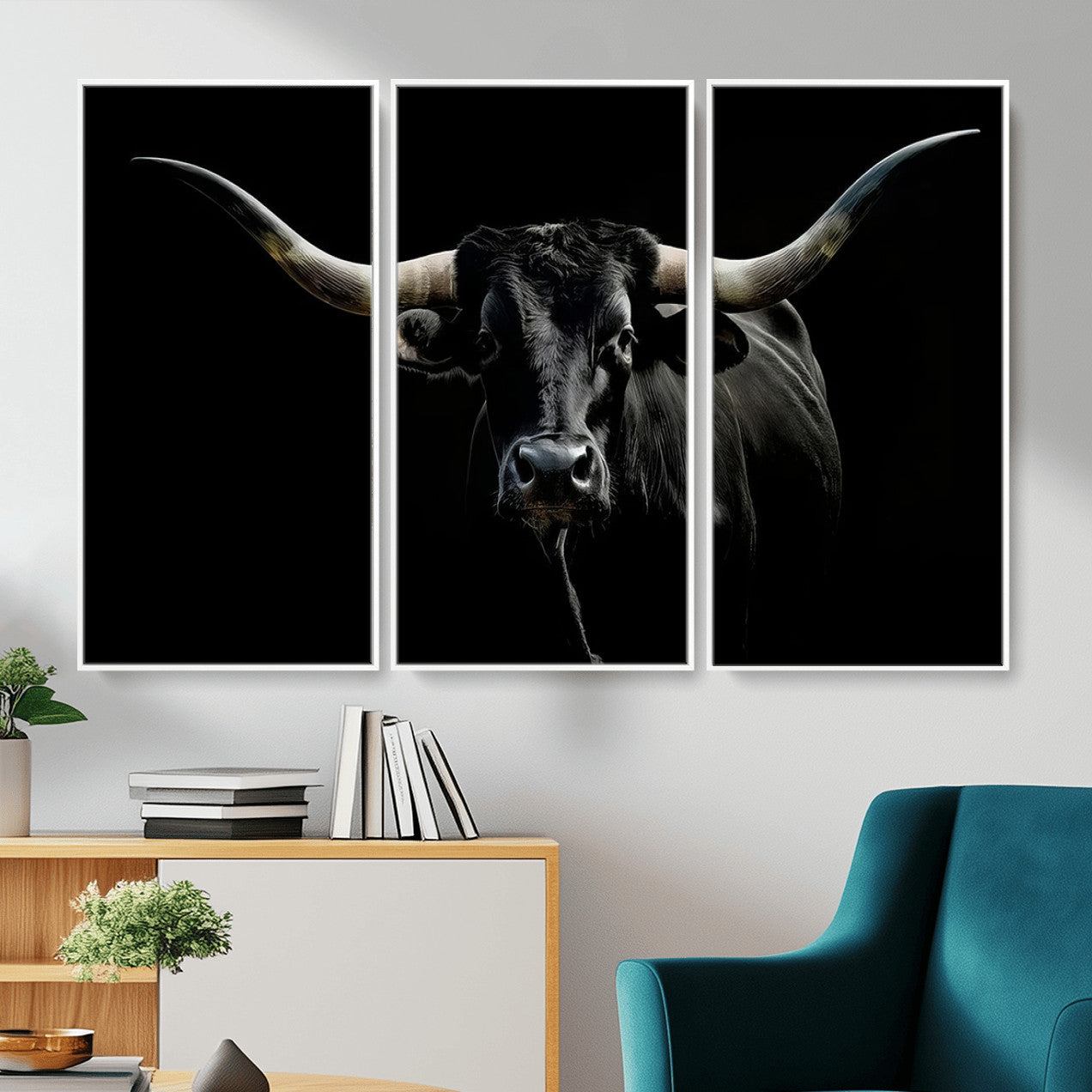 20679-MGV-CV-36X24 - Texas Black Longhorn Bull Wall Art Canvas Print - Western Texas Cattle Rustic Decor Print - Longhorn