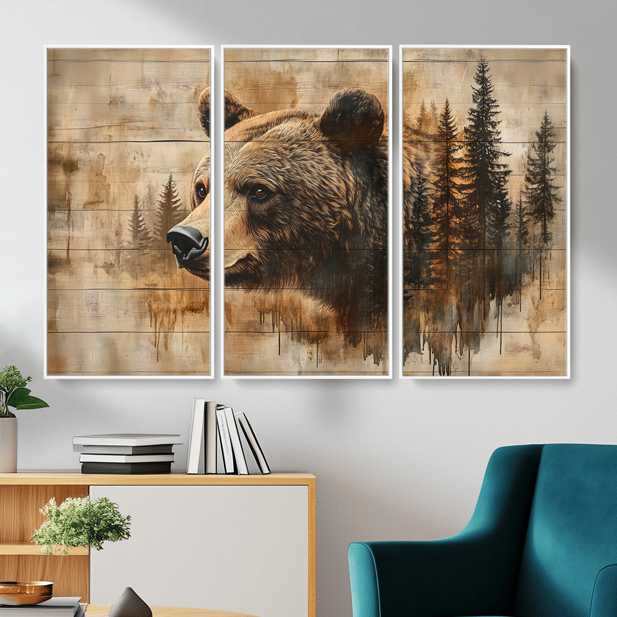 48378-MGV-CV-36X24 - Rustic Grizzly Bear Wall Art, Abstract Grizzly 399 Bear Wall Art Canvas Print - Woodland Wildlife