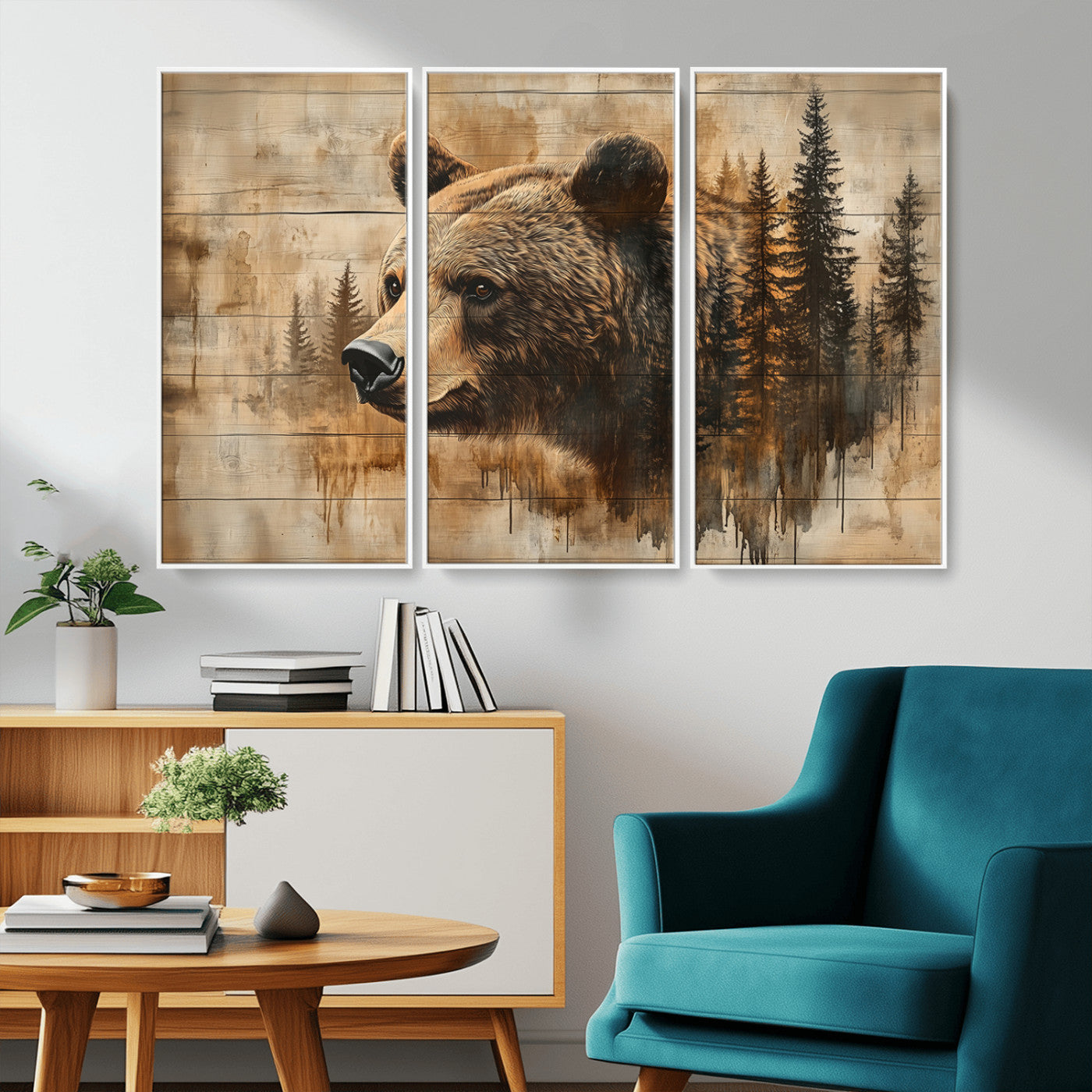 MGV-FC-48X32-3P - Rustic Grizzly Bear Wall Art, Abstract Grizzly 399 Bear Wall Art Canvas Print - Woodland Wildlife