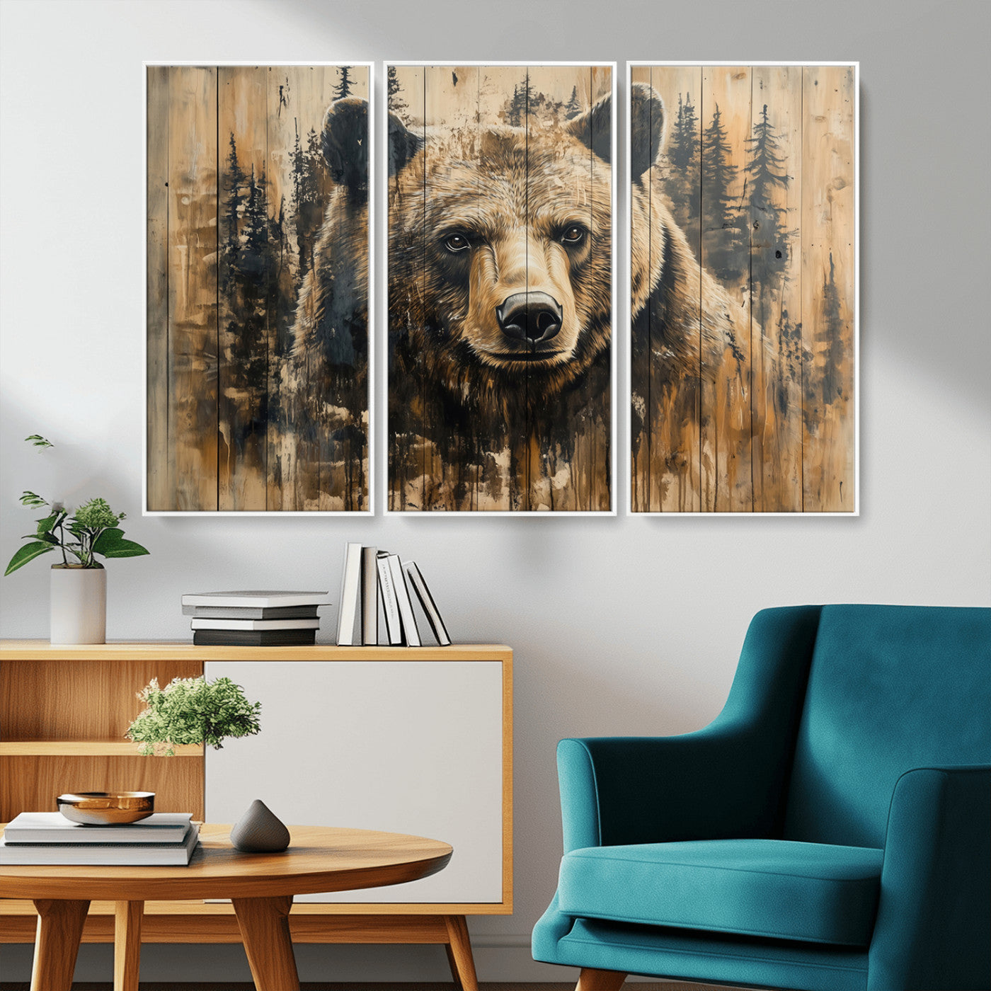 MGV-FC-48X32-3P - Majestic Grizzly 399 Bear Wall Art | 3-Panel Rustic Canvas Print for Living Room, Office, or Cabin