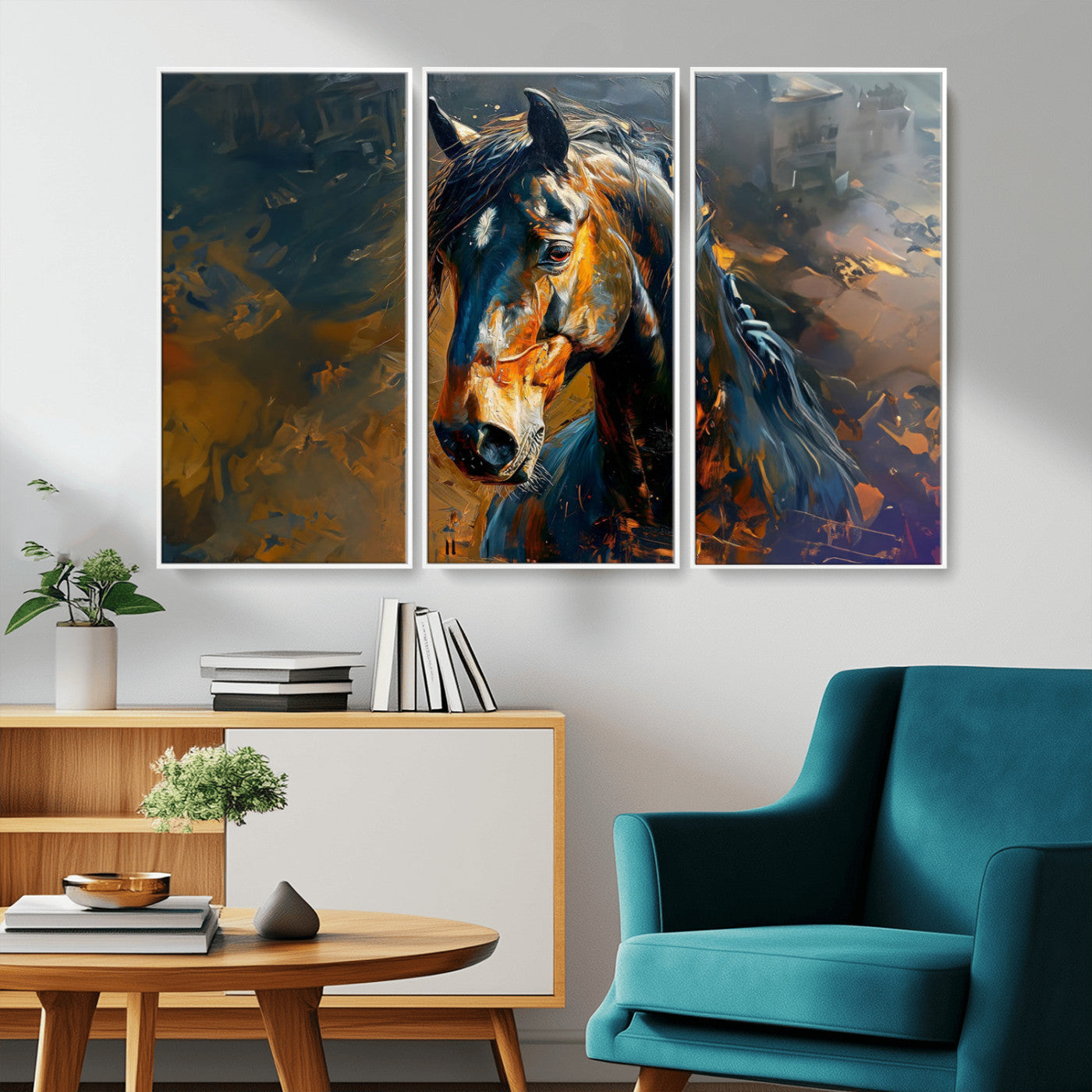 MGV-FC-48X32-3P - Abstract Horse Wall Art Canvas Print | Farmhouse Wall Decor | Western Cabin Art | Rustic Horse Decor