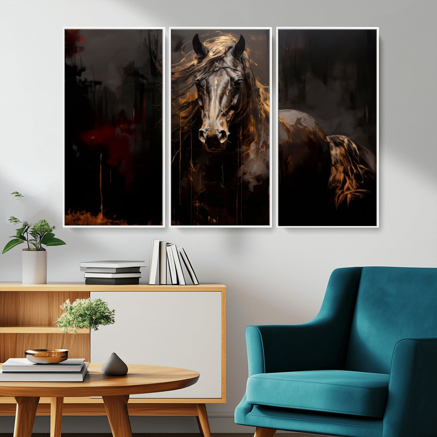 MGV-FC-48X32-3P - Abstract Black Horse Canvas Print for Farmhouse Wall Art | Abstract Equine Wall Art | Western Decor