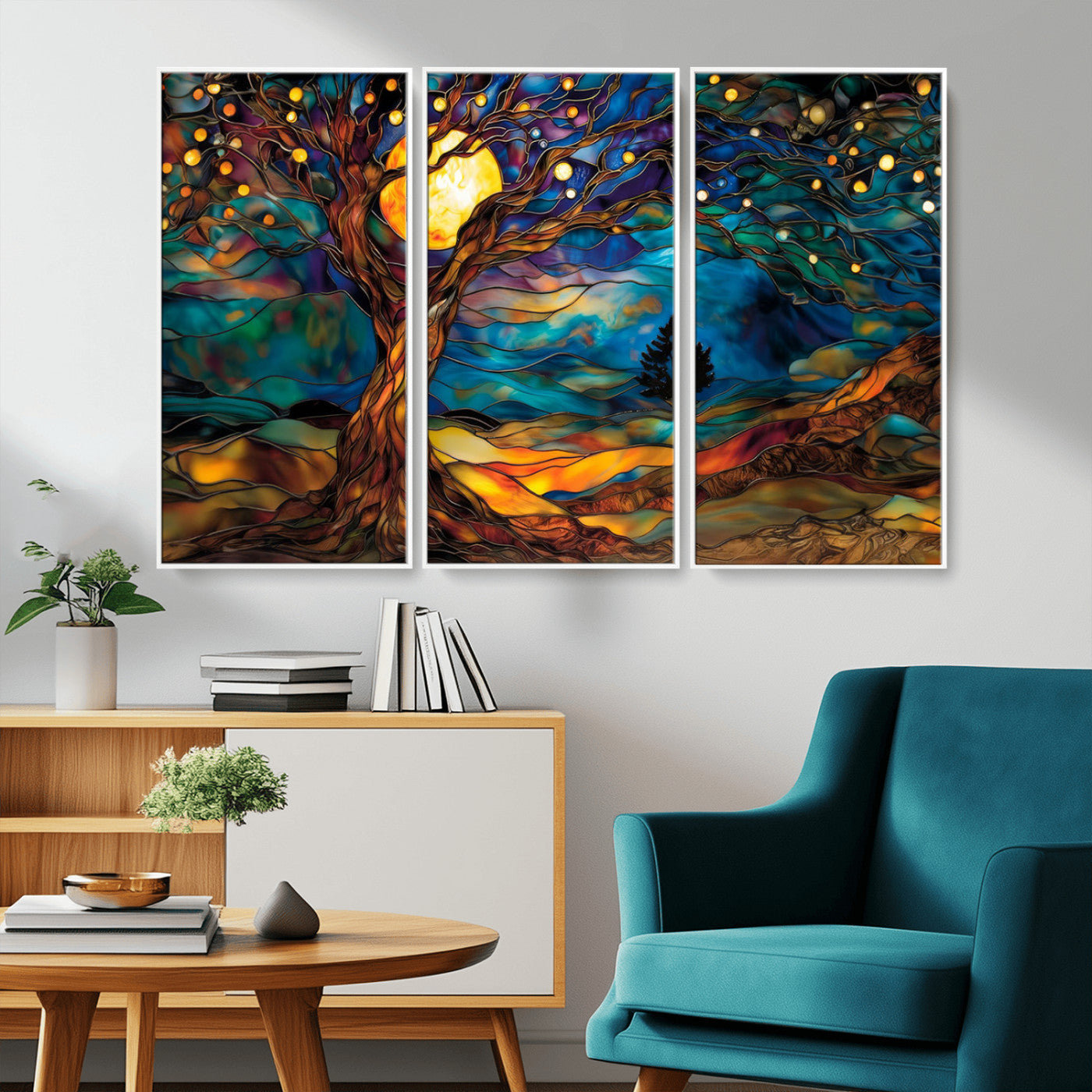 MGV-FC-48X32-3P - Tree of Life Wall Art - Yggdrasil Tree of Life Canvas Print - Vibrant Moonlit Tree Wall Art,  Tree