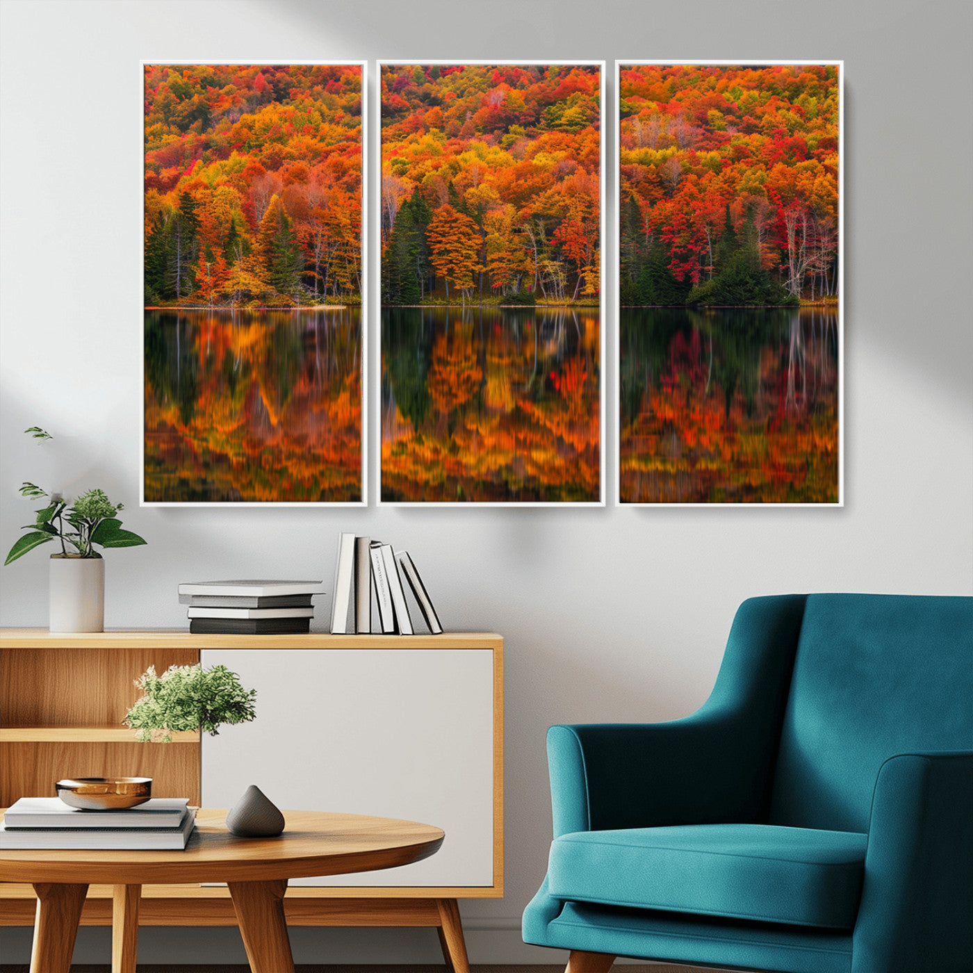MGV-FC-48X32-3P - Fall Foliage Wall Art - Autumn Reflection Canvas Print, Stunning Fall Foliage Wall Art, Serene Lake