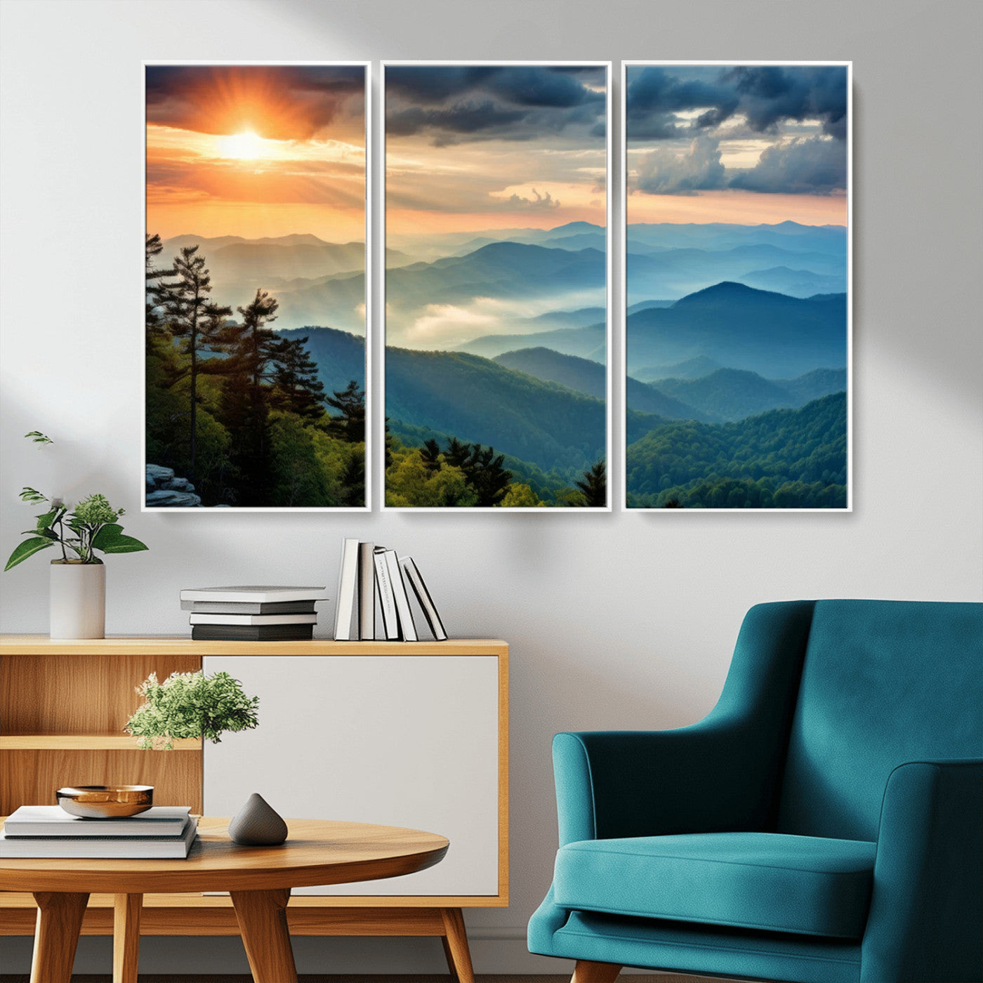 MGV-FC-48X32-3P - Sunrise Over Mountain Range Wall Art Canvas Print, Farmhouse Wall Decor, Cabin Wall Art